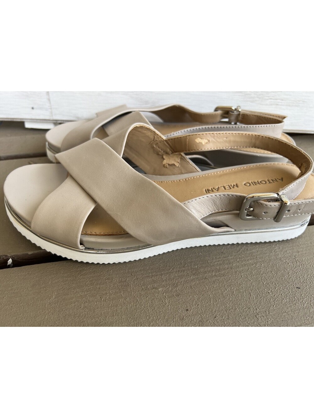 Antonio Melani Sandals 8 Strappy Gray Leather Women's 8.